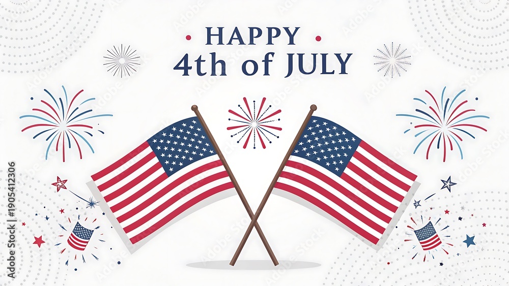 Obraz premium American flags crossed with fireworks for 4th of July celebration poster background minimal design