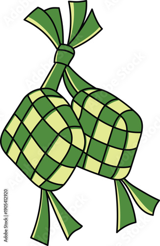 Hanging Ketupat Rice Dumplings Illustration for Eid al-Fitr and Ramadan Mubarak