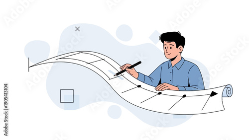 Man Composing Music Notes on Scroll Paper with Pen - Creative Process