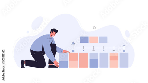 Man arranging blocks, data visualization, business strategy, planning, analytics