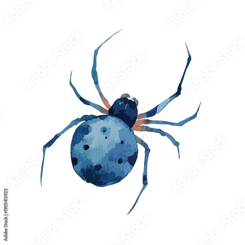 Vibrant Blue Watercolor Spider Illustration Art.