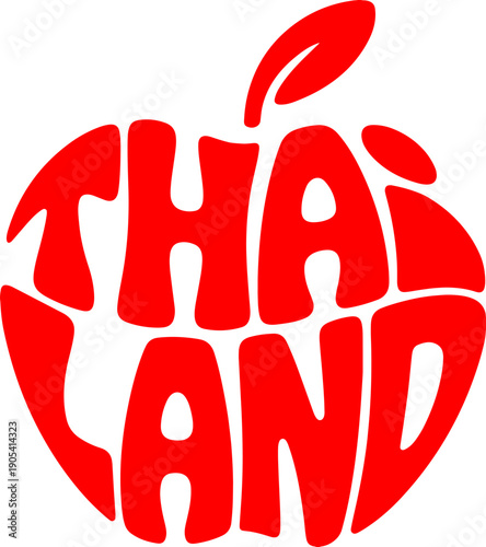 An apple shaped like a red heart, formed from the letters of the word Thailand.