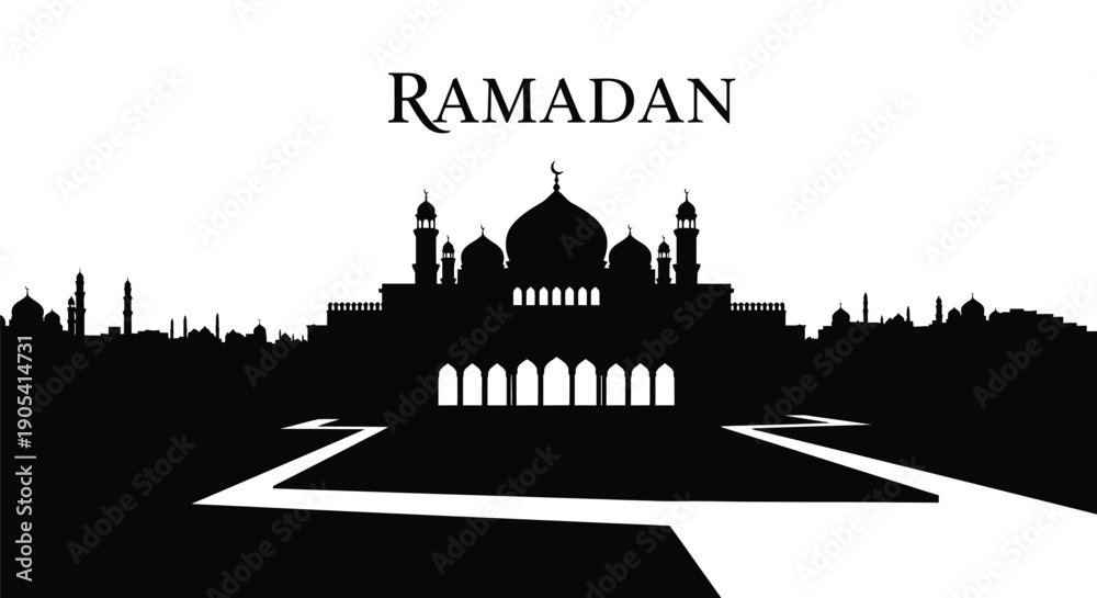 Obraz premium Ramadan mosque silhouette with copy space