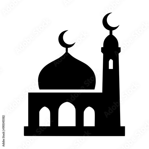 Mosque silhouette with crescent moon