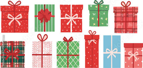 Colorful wrapped gift box collection with festive present packages cartoon vector illustration set for holiday celebration design