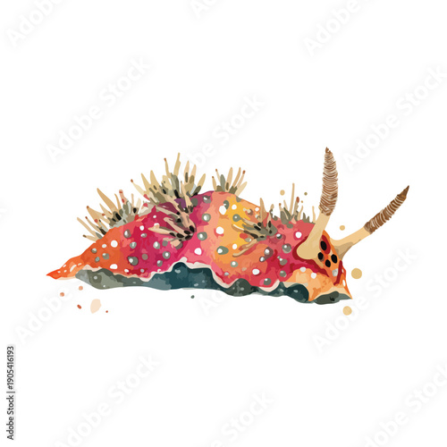 Vibrant Nudibranch Watercolor Illustration Colorful Sea Slug Art.