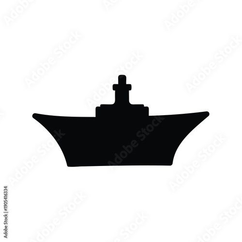 Silhouette of an Aircraft Carrier Isolated on White, Ready for Take Off