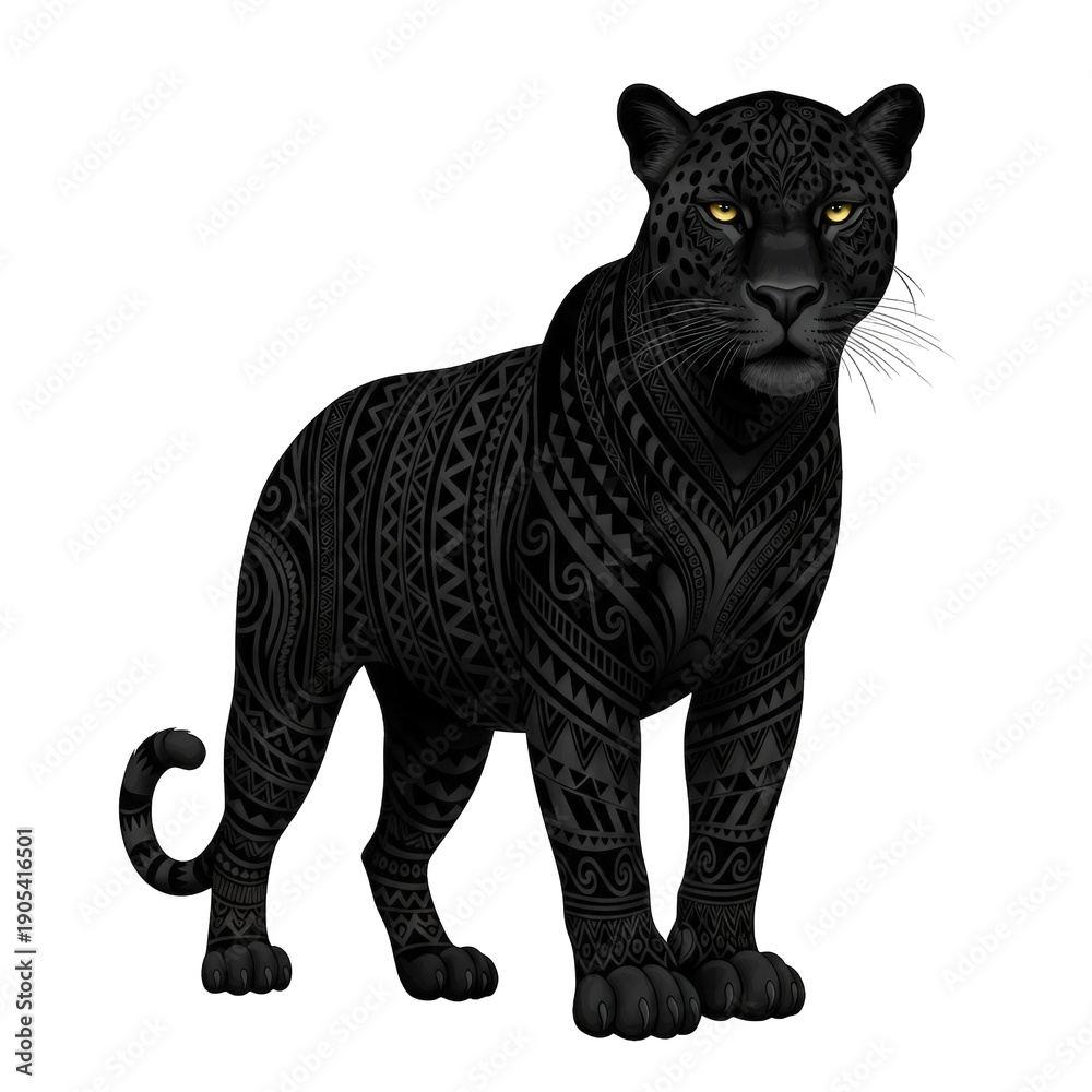 Obraz premium Black panther with tribal patterns standing on transparent background