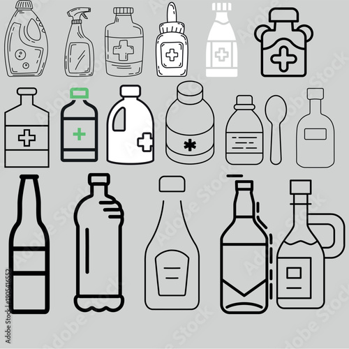 set of different bottles
