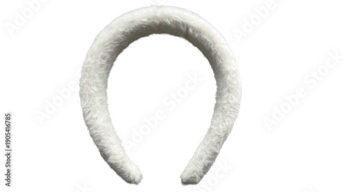 White fluffy plush headband, hair accessory on transparent background