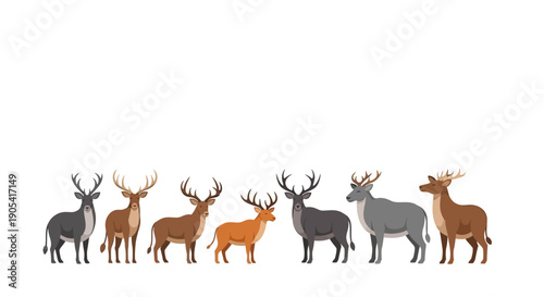 Illustration of various deer and animals standing together, celebrating World Wildlife Day with a focus on wildlife conservation and nature, set against a clean white background.