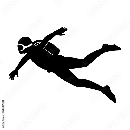 Scuba Diving Silhouette Isolated on White Background.