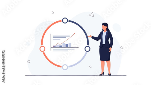 Businesswoman presenting upward trending graph in circular diagram