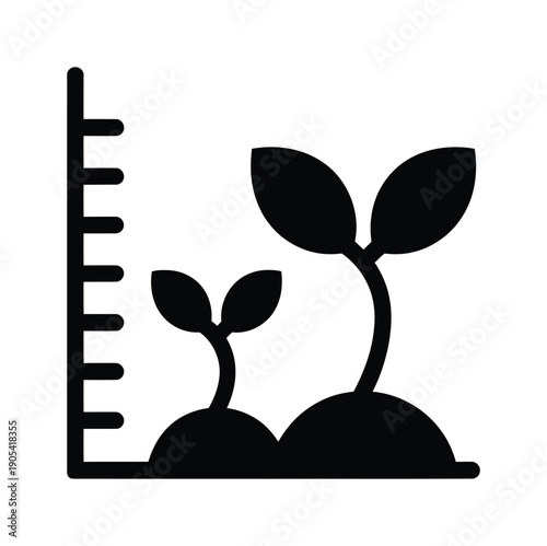 Vector illustration of a ruler measuring the growth of two plants with leaves