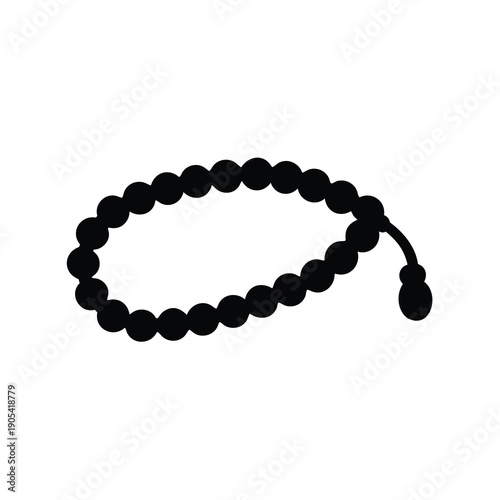Black silhouette image of a beaded bracelet or rosary for meditation