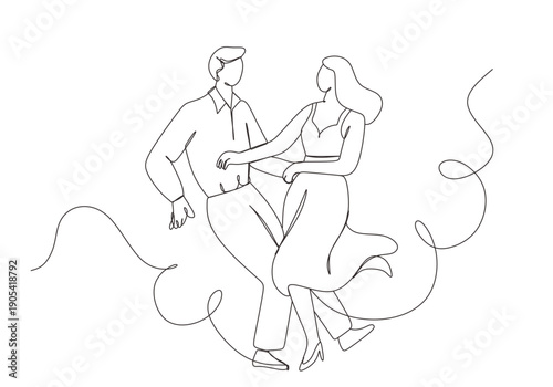 Hand drawn salsa party dance sketch  Dancing couple. A man and a woman performing a ballroom dance  Continuous single line drawing of a man and a woman dancing.