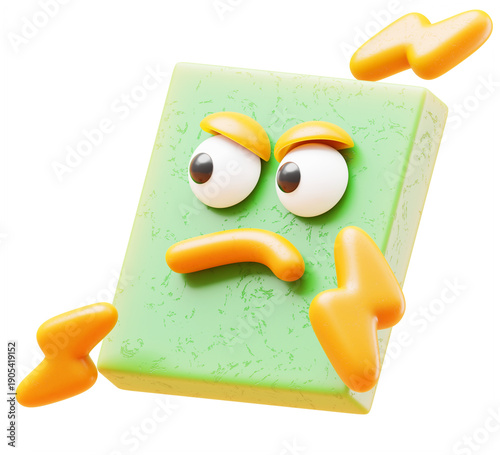 Εκτύπωση καμβά Cute square 3d character with angry face, to throw thunder and lightning on background