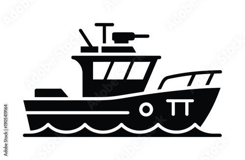 Vector illustration of a fishing boat sailing smoothly on water