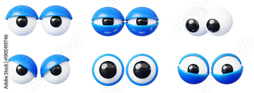 Fotografie Googly eyes 3d set, comic character eyeballs with blue eyelids isolated on white background