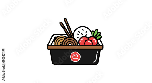 Illustrated food dish with chopsticks