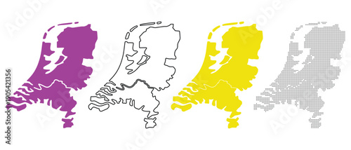 Netherlands Map Silhouettes Various Styles Isolated White Background Stock Media