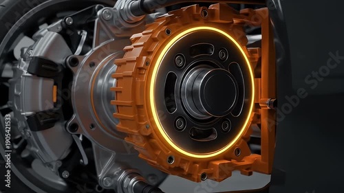 Electric Vehicle Motor and Wheel Assembly Close-Up.