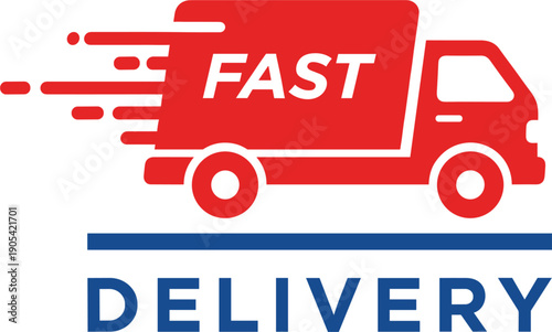 Fast delivery truck logo with speed lines for e-commerce shipping services moving van icon for express courier logistics and freight transport business.