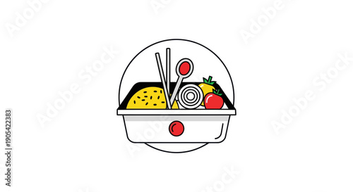 Illustrated food tray with asian inspired elements