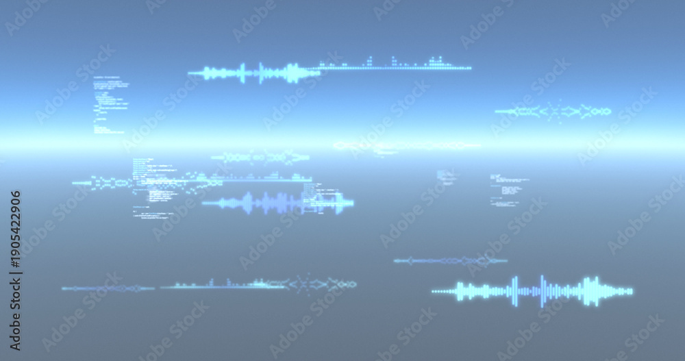 Fototapeta premium Image of data processing and particles recording on glowing blue background