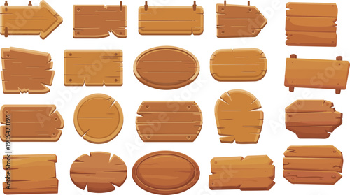 Wooden cartoon boards. Rustic label wooden ribbons template blank signboard vector picture. Illustration wood plank frame, board wooden signboard