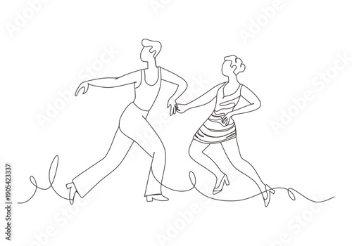 Hand drawn salsa party dance sketch  Dancing couple. A man and a woman performing a ballroom dance  Continuous single line drawing of a man and a woman dancing.