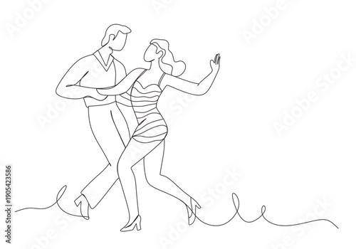 Hand drawn salsa party dance sketch  Dancing couple. A man and a woman performing a ballroom dance  Continuous single line drawing of a man and a woman dancing.