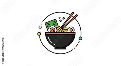 Illustrated ramen bowl icon on white background