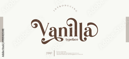 Vanilla Elegant Font, luxury, wedding, modern, beauty font. Classic Lettering Minimal Fashion Designs. Typography modern serif fonts regular decorative vintage concept. vector illustration 
