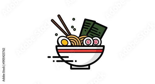 Illustrated ramen bowl on white background