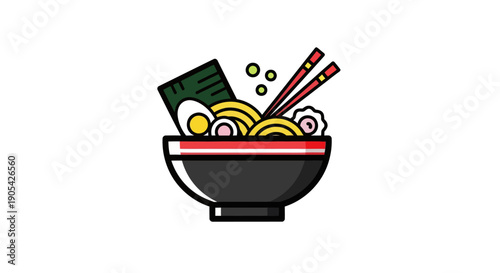 Illustrated ramen bowl with chopsticks