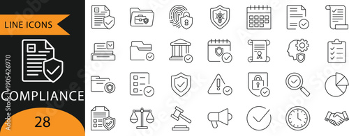 Compliance Legal Law Justice Security Regulation Vector Icon Set

