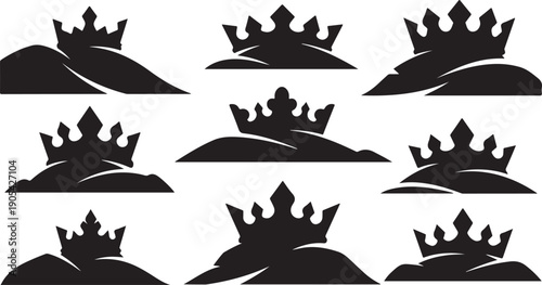 Black Crown Silhouettes on Hills White Background Royalty Free