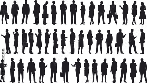 Business professionals silhouettes, talking office people, standing employees, teamwork communication, vector illustration set for corporate, meeting, professional, design use