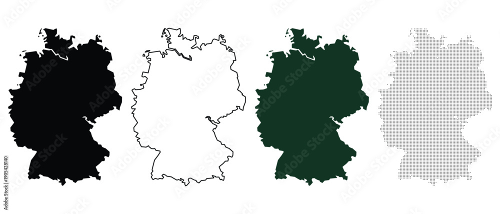 Obraz premium Germany Map Outlines and Styles: Silhouette, Contour, Solid, Dotted