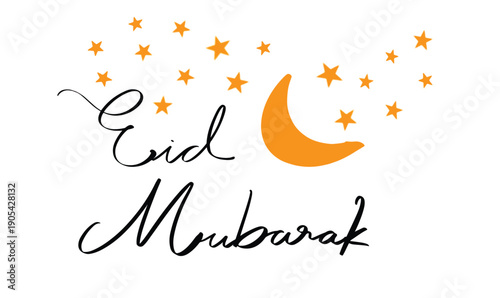 Eid mubarak moon star golden yellow orange color object icon banner ramadan crescent islamic muslim holiday greeting card february march april month eid mubarak text font calligraphy hand written 