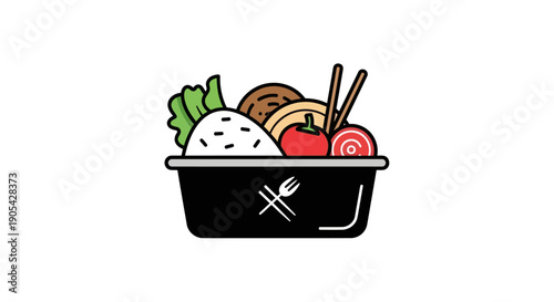 Illustrated food container with various elements