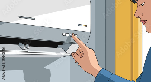 Person using a printer in modern office setting with calm expression