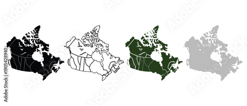 Canada Map Silhouettes and Outline with Provinces and Territories