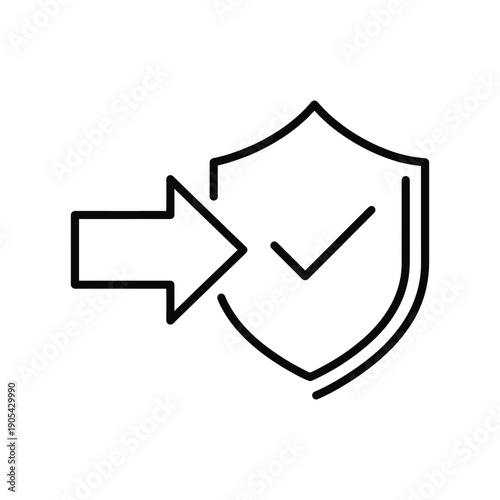 Abstract thin line icon representing data security verification and protection process concept