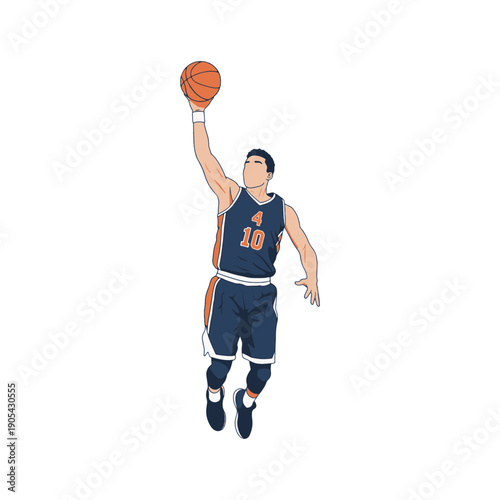 Dynamic Male Basketball Player Dunking the Ball Vector Illustration on White Background, Powerful Athletic Action Sport Concept