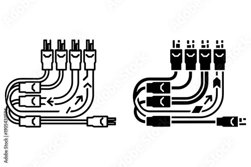 Audio Video RCA Cable Splitter Adapter Set, Composite Signal Connector Icons