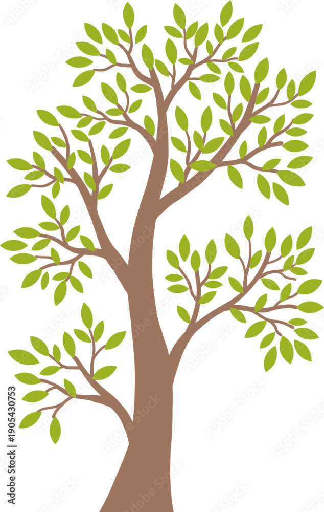 Obraz premium Simple Stylized Tree with Green Leaves