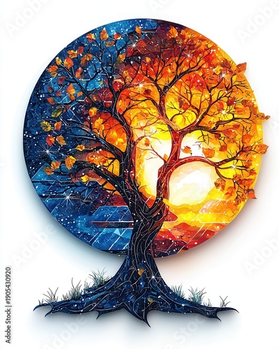 Wallpaper Mural Circular tree of life illustration with autumn tones Torontodigital.ca