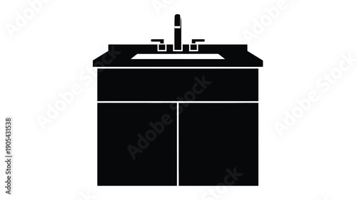 A black silhouette of a bathroom vanity with a faucet silhouette